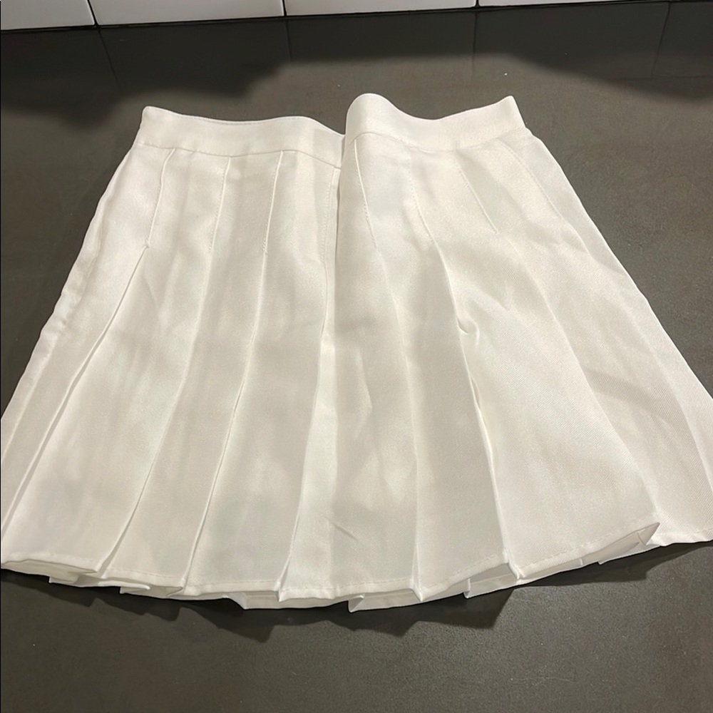 Cream A-line Mini Skirt with Pleats